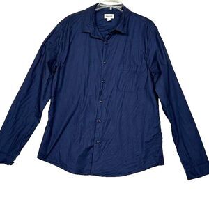 Open Edit Mens XL Navy Blue Button up Long Sleeve Shirt Stretch Cotton Blend